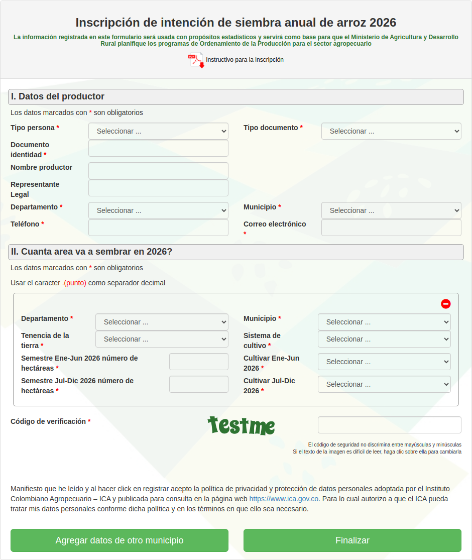 El formulario de inscripción al abrirlo.