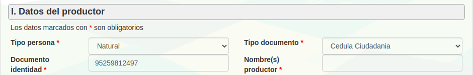Tipo de persona, tipo de documento y número.